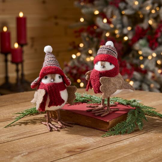 Melrose 6" Bird with Hat & Scarf Shelf Sitter Set
